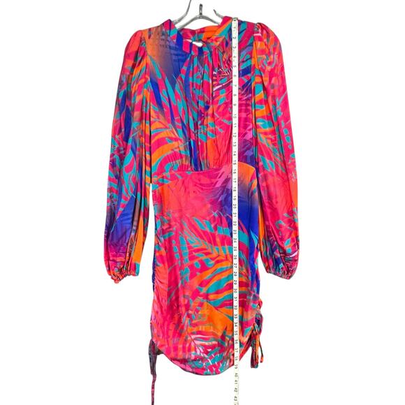 Cosel Draped Mini Dress Womens US 10 Pink Multicolor Tropical Retro Mod Colorful - Picture 9 of 14